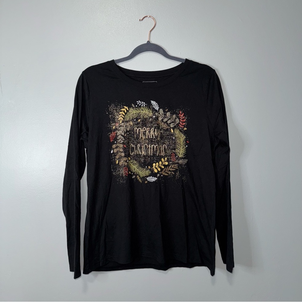 Sonoma Goods for Life “Merry Christmas” Wreath Graphic Long Sleeve Tee – L